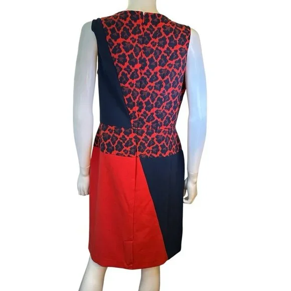 Ann Taylor Womens Animal Print Color Block Sheath Dress Red And Navy Size 8 NWT - Picture 4 of 8